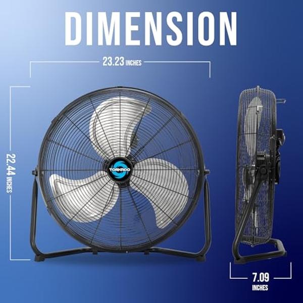 Tornado 20 Inch High Velocity Metal Floor Fan, 3-Speed Powerful Cooling for Industrial, Commercial, and Home Spaces, 120°Tilt, 6.0 FT Cord - UL safety Listed, Black