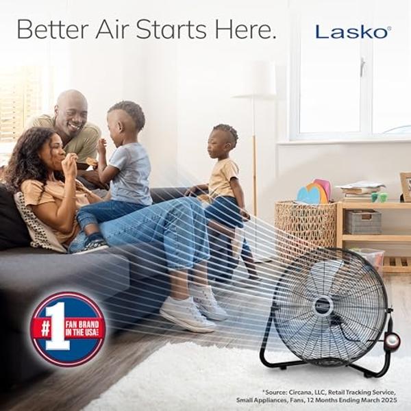 Lasko 20" Black High Velocity Wall Mount Fan with Pivoting Head - 3 Speeds, Ideal Wall Mount Fan or Floor Fans for Home, Garage, Attic, 2264QM