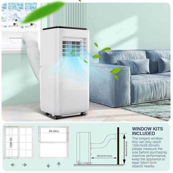 10000 Btu Portable Air Conditioners, 4 In 1 Portable Ac Cools with Remote Control and 24H Timer for Room Up to 450 Sq.Ft, Child Lock, Portable Air Conditioners Kits for Home, Offic