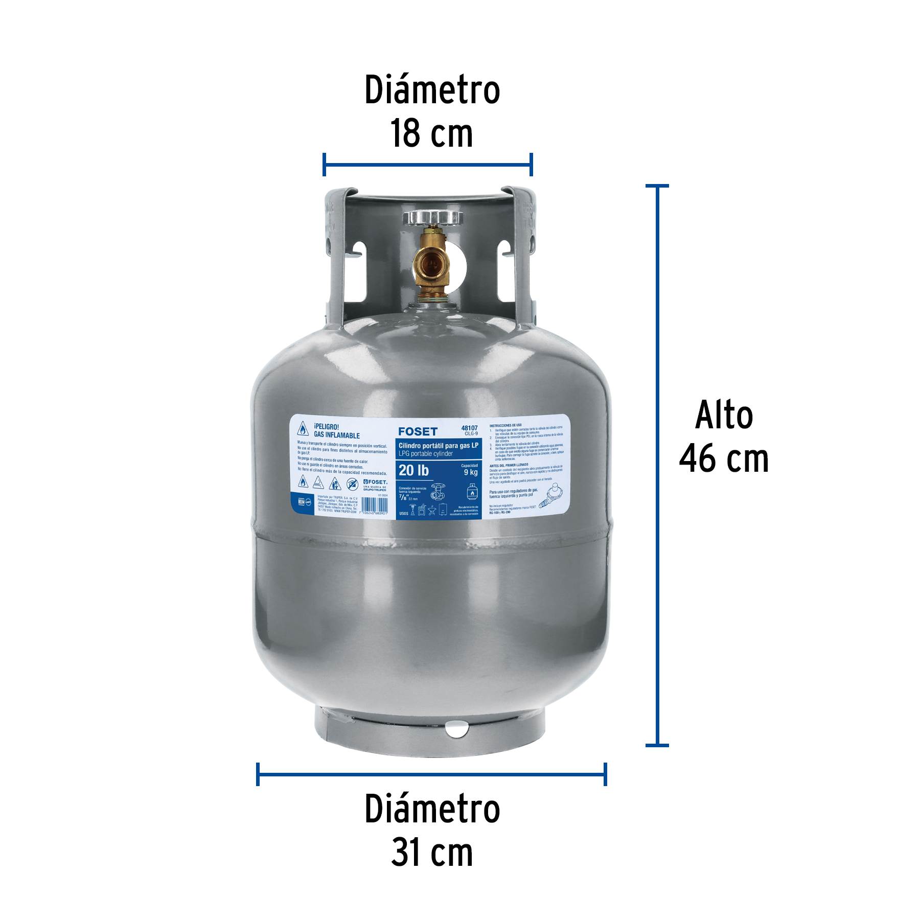 Tanque de gas Lp portátil cilindro pequeño de 9 kg ideal para estufas - parrillas Foset  