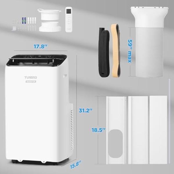 TURBRO Greenland 14,000 BTU Inverter Portable Air Conditioner, High Efficiency, Quiet Operation, Cools Up to 600 Sq. Ft., Dehumidifier & Fan, with Remote, WiFi, and Alexa/Google As