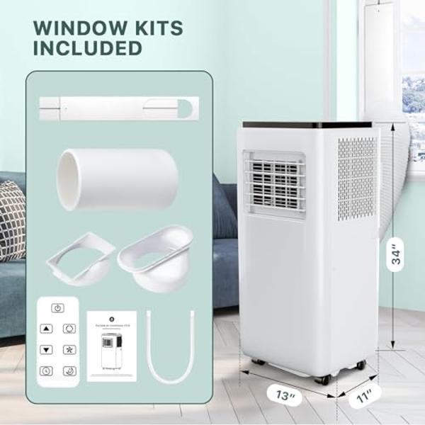 10000 Btu Portable Air Conditioners, 4 In 1 Portable Ac Cools with Remote Control and 24H Timer for Room Up to 450 Sq.Ft, Child Lock, Portable Air Conditioners Kits for Home, Offic
