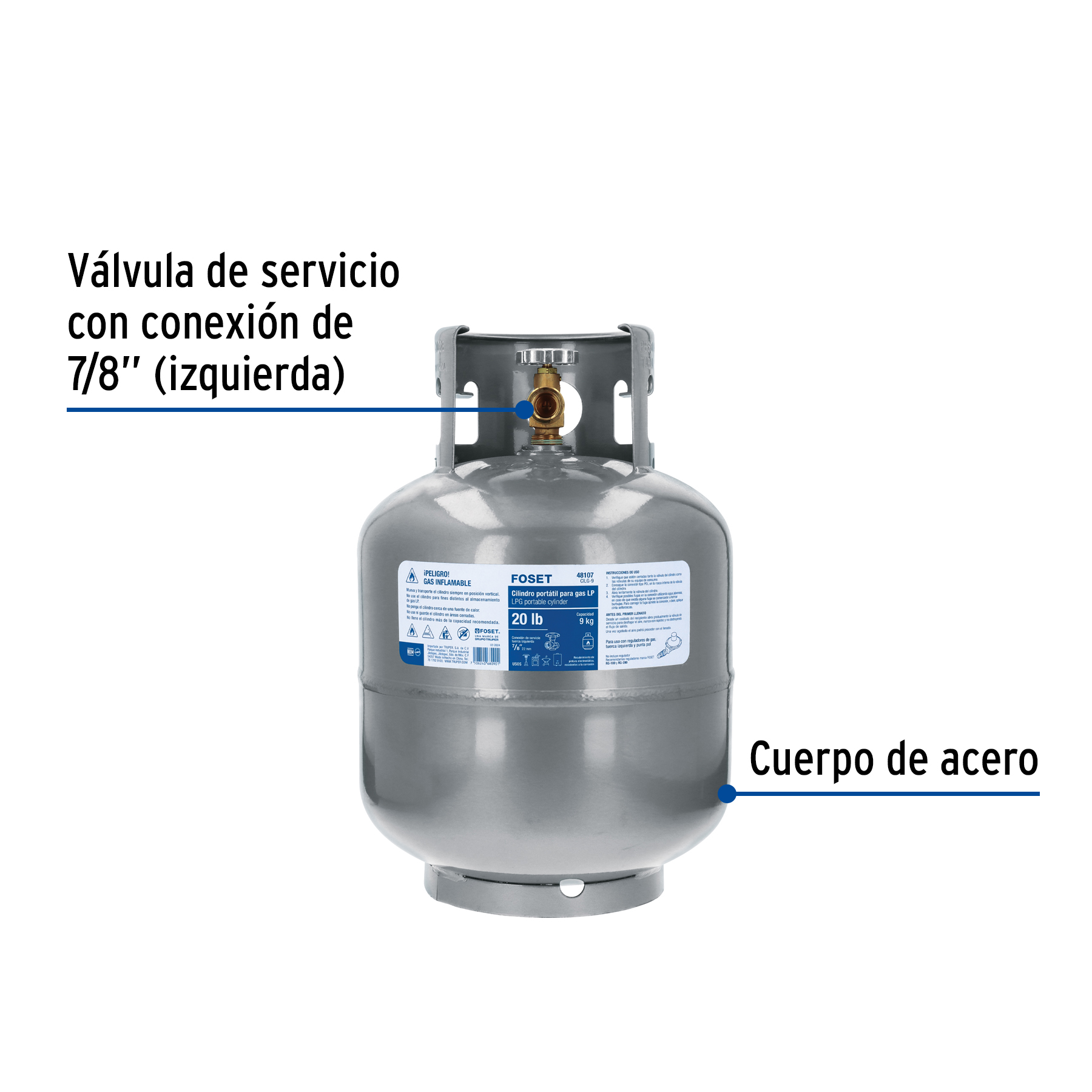 Tanque de gas Lp portátil cilindro pequeño de 9 kg ideal para estufas - parrillas Foset  