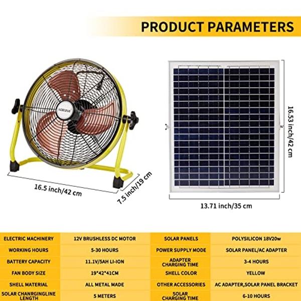 lcocove Solar Powered Fan, Battery Operated Outdoor Fan Can Running 5-24 Hours, Solar Fans For Shed,Home，Ouside,Camping，Solar fan with USB Output For Emergency Situation Without El