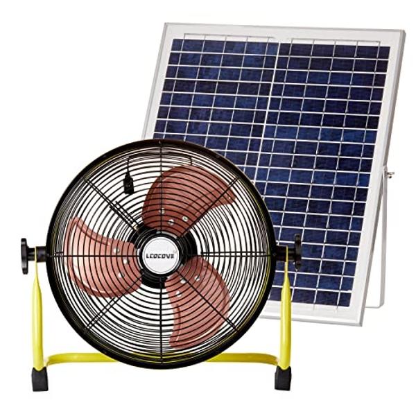 lcocove Solar Powered Fan, Battery Operated Outdoor Fan Can Running 5-24 Hours, Solar Fans For Shed,Home，Ouside,Camping，Solar fan with USB Output For Emergency Situation Without El