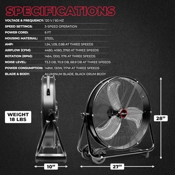 XPOWER X-830 Pro 1 HP 3600 CFM Centrifugal Air Mover, Carpet Dryer, Floor Fan, Blower, for Water Damage Restoration, Janitorial, Plumbing, Home Use Blue
