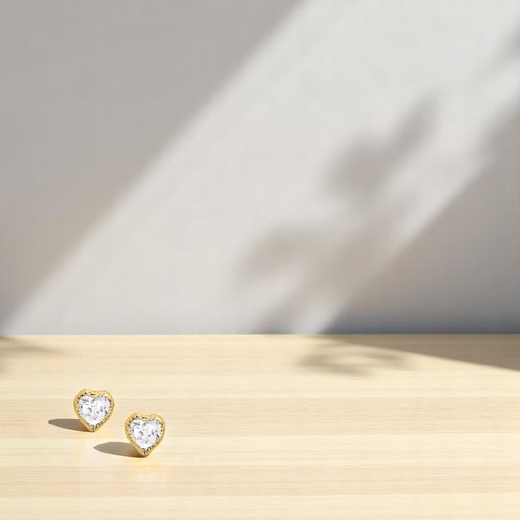 Broqueles Corazón Bisel Diamantado 4 Mm Oro De 10 K + Obsequio