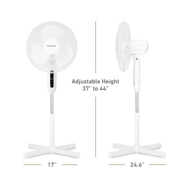 Holmes 16" Digital Stand Fan, 80° Oscillation, 3 Speeds, 3 Modes, 7.5-Hour Timer, Adjustable Height, 30° Head Tilt, Ideal for Home, Bedroom or Office, Remote Control, White