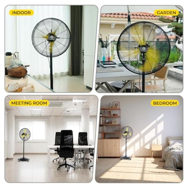 FUGOO 24'' Outdoor Oscillating Pedestal Fan With All Sealed Brushless DC Motor, 4-Speed Waterproof Outdoor Fan, Heavy Duty Industrial Floor Fans for House,Patios, Commercial, Garag
