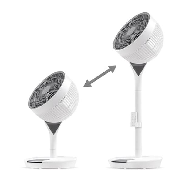 IRIS USA WOOZOO, Pedestal Standing Fan with Remote, 360 Oscillating, 12 Speeds, Low Noise DC Motor, 8h Timer, Touch Panel, Height Adjustable, White/Gray