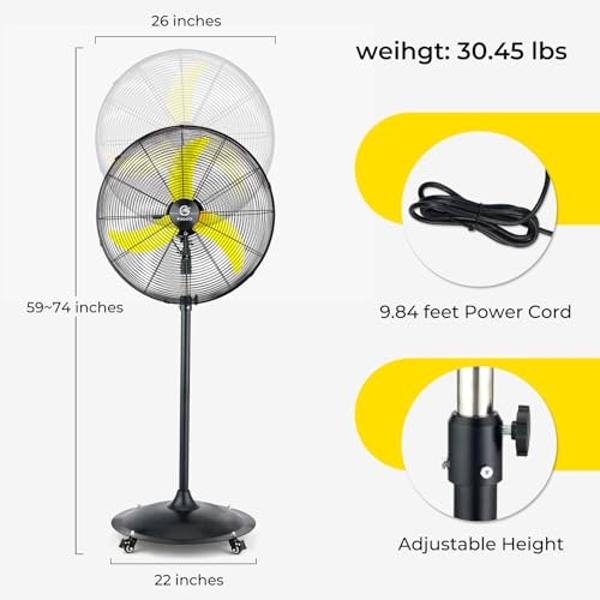 FUGOO 24'' Outdoor Oscillating Pedestal Fan With All Sealed Brushless DC Motor, 4-Speed Waterproof Outdoor Fan, Heavy Duty Industrial Floor Fans for House,Patios, Commercial, Garag