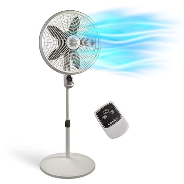 Lasko Cyclone Pedestal Fan, Adjustable Height, Remote Control, Timer, 3 Speeds, for Bedroom, Kitchen, Office and Living Room, 18", White, 1885, Large