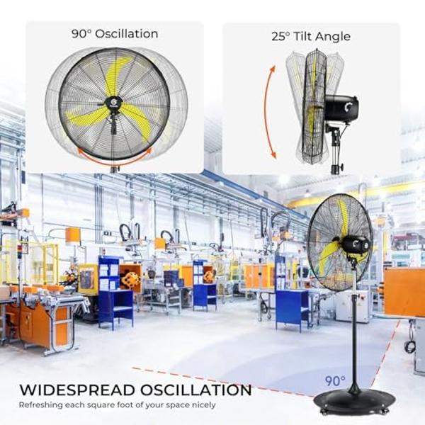 FUGOO 24'' Outdoor Oscillating Pedestal Fan With All Sealed Brushless DC Motor, 4-Speed Waterproof Outdoor Fan, Heavy Duty Industrial Floor Fans for House,Patios, Commercial, Garag