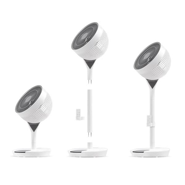 IRIS USA WOOZOO, Pedestal Standing Fan with Remote, 360 Oscillating, 12 Speeds, Low Noise DC Motor, 8h Timer, Touch Panel, Height Adjustable, White/Gray