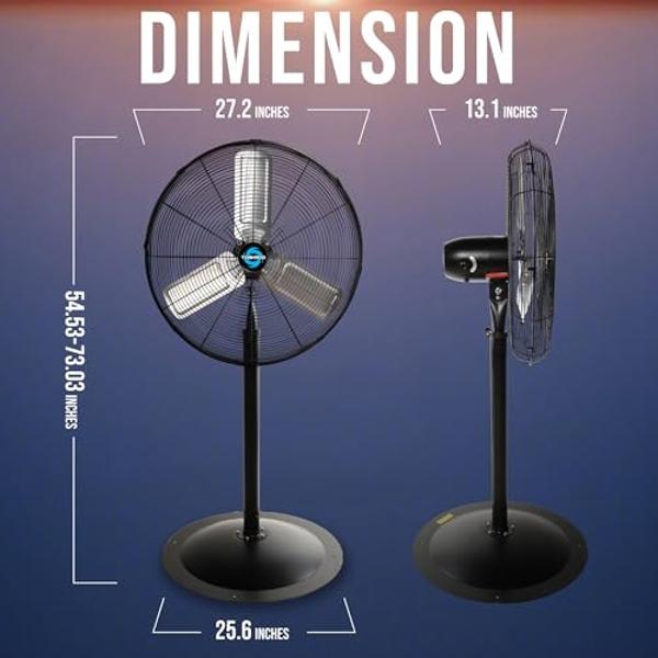 Tornado 24” Heavy-Duty Pedestal Fan – 7600 CFM, 3-Speed, Non-Oscillating, UL Safety Listed for Commercial & Industrial Use
