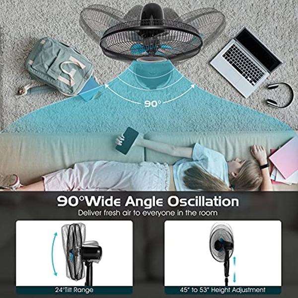 VEVOR Industrial Pedestal Fan, 20 Inch 90-Degree Oscillating Fan, Height Adjustable Standing Fans with 3 Adjustable Speeds, High Power Floor Fans for Bedroom, Living Room, Home, Of