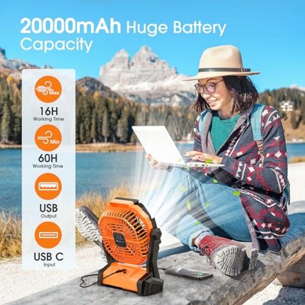 Portable Fan Rechargeable, Cordless Battery Powered Fan with LED Lantern, Small Table Fan, USB Battery Operated Fans for Travel Bedroom Home Camping Tent Office Beach Desk Picnic B