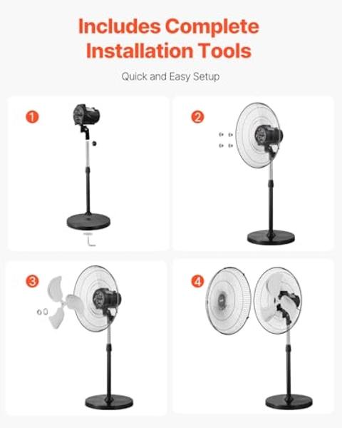 VEVOR Industrial Pedestal Fan, 20 Inch 90-Degree Oscillating Fan, Height Adjustable Standing Fans with 3 Adjustable Speeds, High Power Floor Fans for Bedroom, Living Room, Home, Of