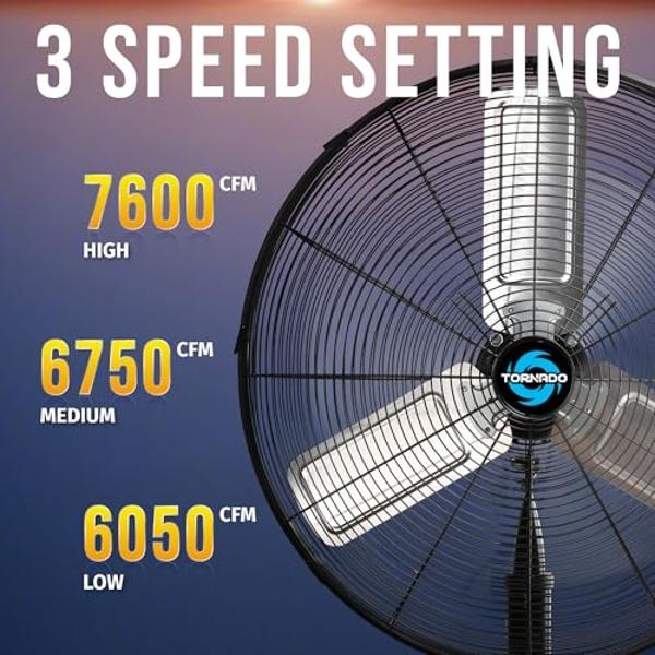 Tornado 24” Heavy-Duty Pedestal Fan – 7600 CFM, 3-Speed, Non-Oscillating, UL Safety Listed for Commercial & Industrial Use