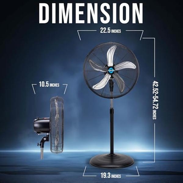 Tornado 20” Oscillating Pedestal Fan – 5000 CFM, Stand Fan, 3-Speed, 1/6 HP, 6.6 FT, Industrial & Commercial Use, UL Listed