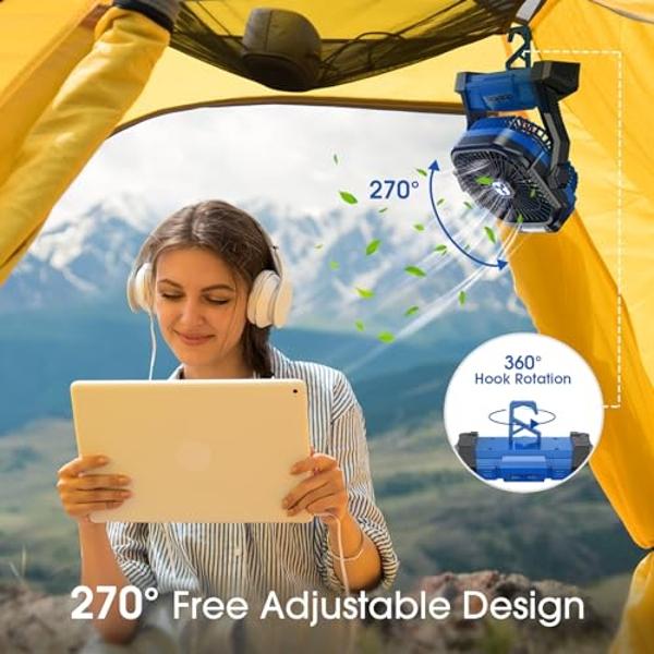 Portable Fan Rechargeable, Cordless Battery Powered Fan with LED Lantern 20000mAh, USB C Battery Operated for Travel Bedroom Home Camping Tent Office Beach Desk Picnic Barbecue Fis