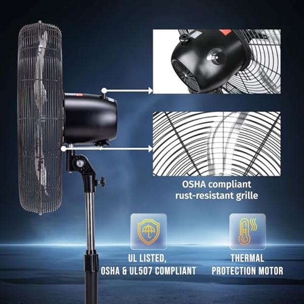 Tornado 20” Oscillating Pedestal Fan – 5000 CFM, Stand Fan, 3-Speed, 1/6 HP, 6.6 FT, Industrial & Commercial Use, UL Listed