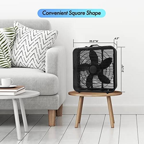 Comfort Zone Box Fan with Carry Handle, 20 inch, 3 Speed Full-Force Air Circulation with Air Conditioner, Floor Fan, Bedroom Fan, Airflow 15.03 ft/sec, Ideal for Home, Bedroom & Of
