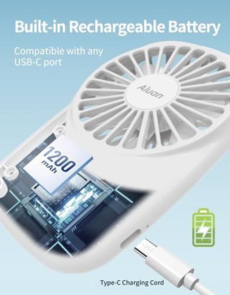 Aluan Handheld Fan Mini Fan Powerful Small Personal Portable Fan Speed Adjustable USB Rechargeable Cooling for Kids Girls Boys Woman Home Office Travel, White