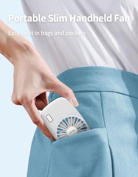 Aluan Handheld Fan Mini Fan Powerful Small Personal Portable Fan Speed Adjustable USB Rechargeable Cooling for Kids Girls Boys Woman Home Office Travel, White