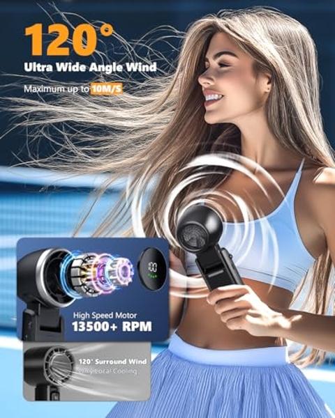 Portable Handheld Turbo Fan, Stepless 100 Gear Wind Rechargeable Personal Hand Fan, 5000mAh Handheld High Speed Fann with Air Turbo Tech, 3 IN 1 Pocket Fans Travel Fans for Outdoor