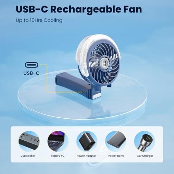 HandFan Portable Handheld Misting Fan, Rechargeable Personal Mister Fan, Battery Operated Spray Water Mist Fans, Foldable Electric Mini Cooling Hand Fans for Beach Travel Outdoors(