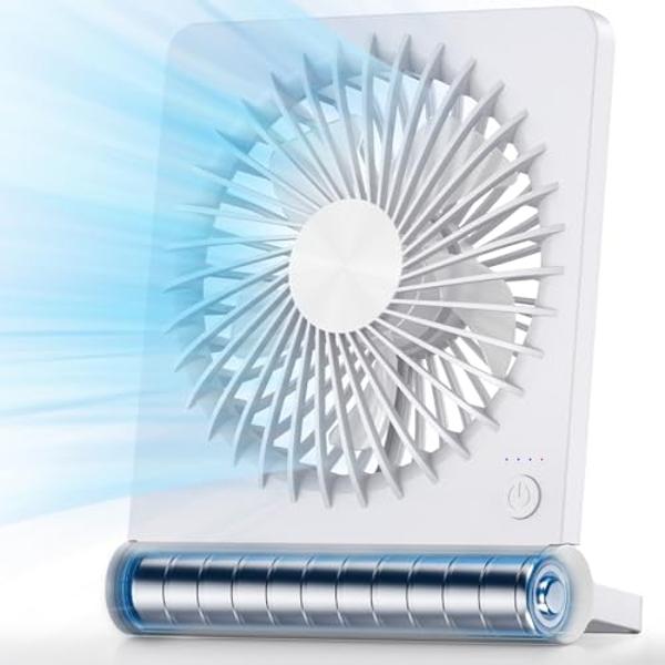 Koonie Portable Desk Fan, 3.5-20hrs Battery Operated Small USB Fan with Ultra Quiet 220° Tilt Folding, Rechargeable Personal Fan with 3 Speeds Strong Wind for Home Office Desktop, 