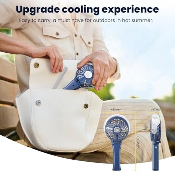 HandFan Portable Handheld Misting Fan, Rechargeable Personal Mister Fan, Battery Operated Spray Water Mist Fans, Foldable Electric Mini Cooling Hand Fans for Beach Travel Outdoors(