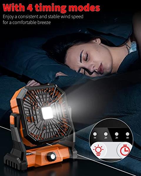 Portable Camping Fan,20000mAh Rechargeable Battery Powered Fan with LED Lantern, USB-C Battery Operated Fans,Ultra Quiet, for Outdoor Indoor Use,Travel, Tent, Beach, Picnic, Barbec