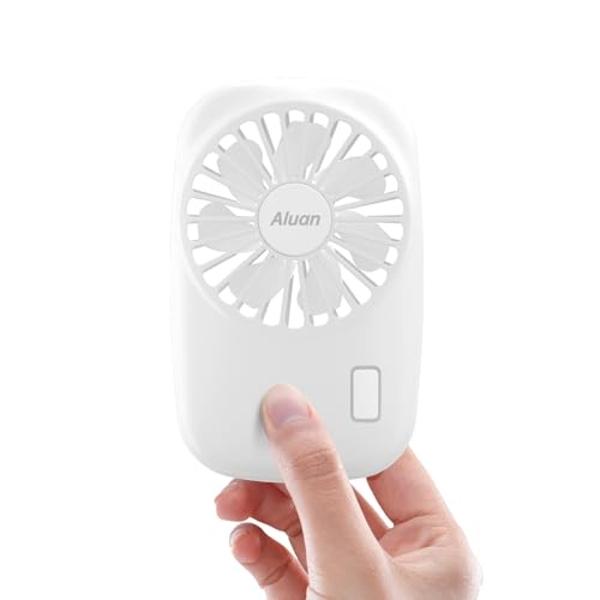 Aluan Handheld Fan Mini Fan Powerful Small Personal Portable Fan Speed Adjustable USB Rechargeable Cooling for Kids Girls Boys Woman Home Office Travel, White