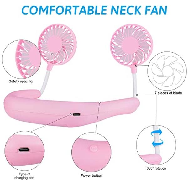 Portable Neck Fan Rechargeable USB Hands-Free Fan Personal 360° Double Headed Free Rotation 3 Speed Adjustable Wearable Face Mini Small Fan Perfect for Working, Office, Reading, Tr