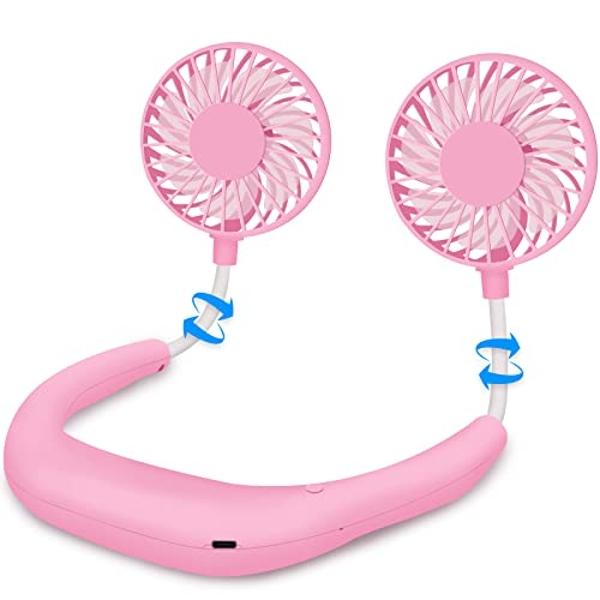 Portable Neck Fan Rechargeable USB Hands-Free Fan Personal 360° Double Headed Free Rotation 3 Speed Adjustable Wearable Face Mini Small Fan Perfect for Working, Office, Reading, Tr