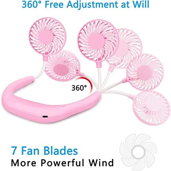 Portable Neck Fan Rechargeable USB Hands-Free Fan Personal 360° Double Headed Free Rotation 3 Speed Adjustable Wearable Face Mini Small Fan Perfect for Working, Office, Reading, Tr