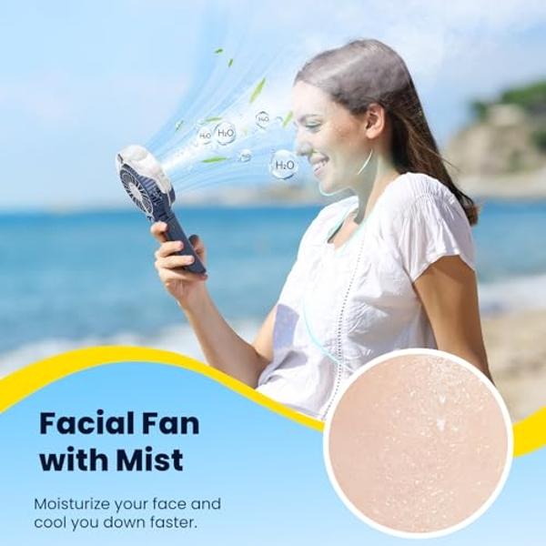HandFan Portable Handheld Misting Fan, Rechargeable Personal Mister Fan, Battery Operated Spray Water Mist Fans, Foldable Electric Mini Cooling Hand Fans for Beach Travel Outdoors(