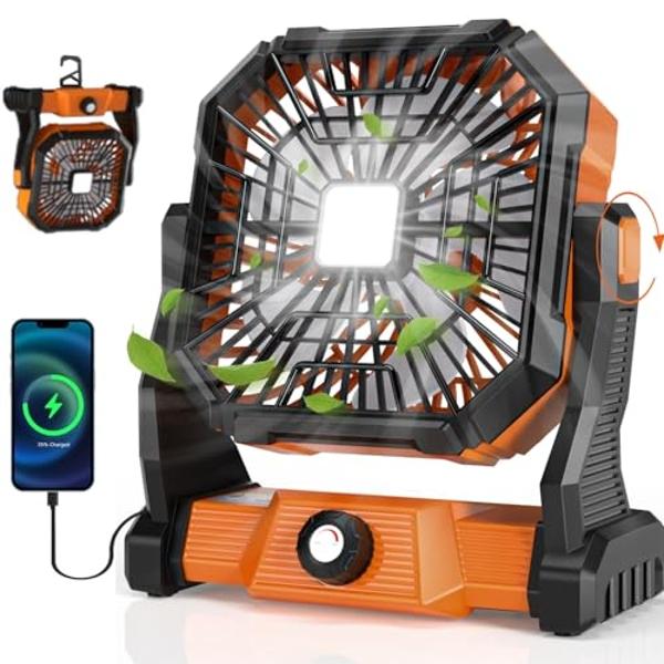 Portable Camping Fan,20000mAh Rechargeable Battery Powered Fan with LED Lantern, USB-C Battery Operated Fans,Ultra Quiet, for Outdoor Indoor Use,Travel, Tent, Beach, Picnic, Barbec