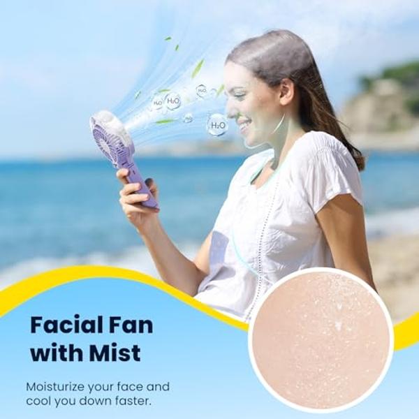 HandFan Upgraded Portable Handheld Misting Fan, Rechargeable Personal Mister Fan, Spray Water Mist Fans, Foldable Electric Mini Cooling Hand Fans for Beach Travel Outdoors Makeup(L