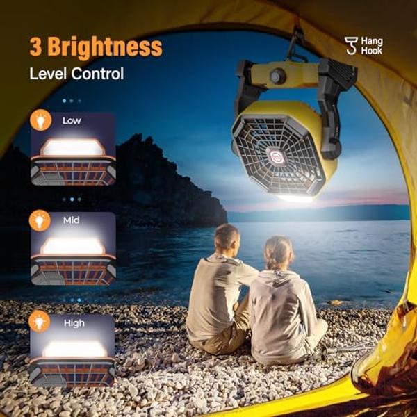 Portable Camping Fan,20000mAh Rechargeable Battery Powered Fan with LED Lantern, USB-C Battery Operated Fans,Ultra Quiet, for Outdoor Indoor Use,Travel, Tent, Beach, Picnic, Barbec
