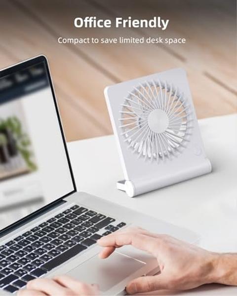 Koonie Portable Desk Fan, 3.5-20hrs Battery Operated Small USB Fan with Ultra Quiet 220° Tilt Folding, Rechargeable Personal Fan with 3 Speeds Strong Wind for Home Office Desktop, 