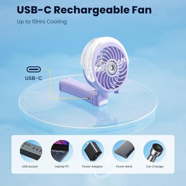 HandFan Upgraded Portable Handheld Misting Fan, Rechargeable Personal Mister Fan, Spray Water Mist Fans, Foldable Electric Mini Cooling Hand Fans for Beach Travel Outdoors Makeup(L