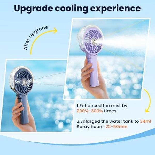 HandFan Upgraded Portable Handheld Misting Fan, Rechargeable Personal Mister Fan, Spray Water Mist Fans, Foldable Electric Mini Cooling Hand Fans for Beach Travel Outdoors Makeup(L