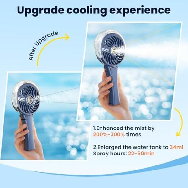 HandFan Portable Handheld Misting Fan, Rechargeable Personal Mister Fan, Battery Operated Spray Water Mist Fans, Foldable Electric Mini Cooling Hand Fans for Beach Travel Outdoors(