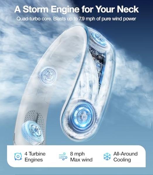 TORRAS COOLiTE Neck Fan, 8450 RPM Turbo Airflow, Neck Fans that Blow Cold Air with 14H Battery, Neck Fan Rechargeable, Lightweight & Foldable Neck Fans for Outdoor, Travel, Gifts f