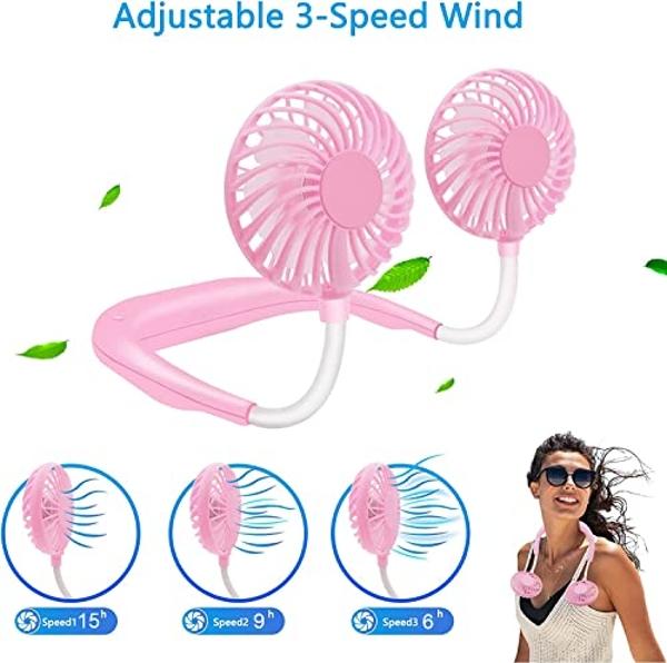 Portable Neck Fan Rechargeable USB Hands-Free Fan Personal 360° Double Headed Free Rotation 3 Speed Adjustable Wearable Face Mini Small Fan Perfect for Working, Office, Reading, Tr