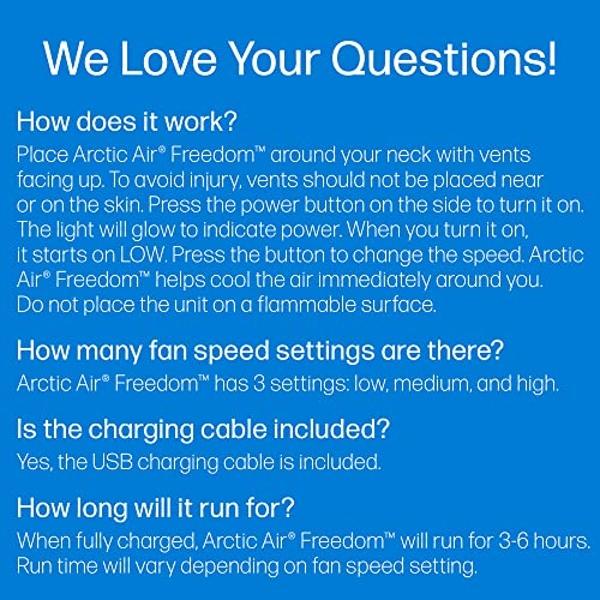 Arctic Air Freedom Personal Air Cooler - Portable 3-Speed Neck Fan, Hands-Free Wearable Design, Lightweight, Cordless And Rechargeable