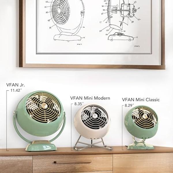 Vornado VFAN Mini Classic Vintage Fan | Retro Metal Air Circulator with Original Base for Desk & Bedside | 2 Speeds, Adjustable Tilt | Green